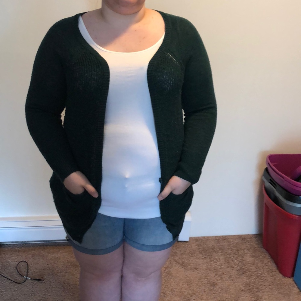 Emerald Green Mudd Cardigan w/ Button & Pockets